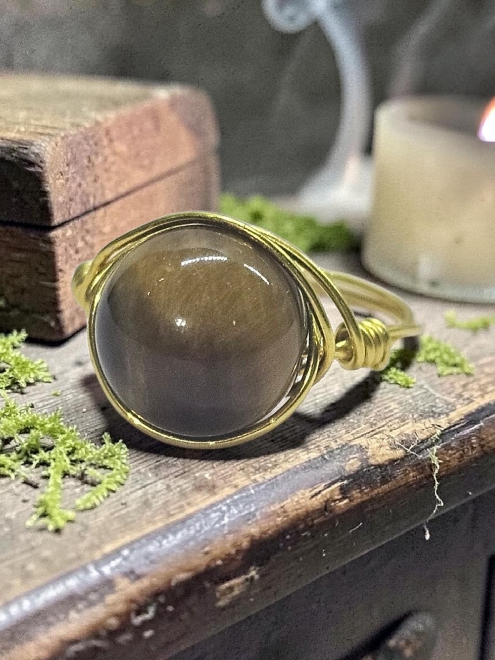 Gold Wire-Wrapped Tiger's Eye Ring - Women Jewelry
